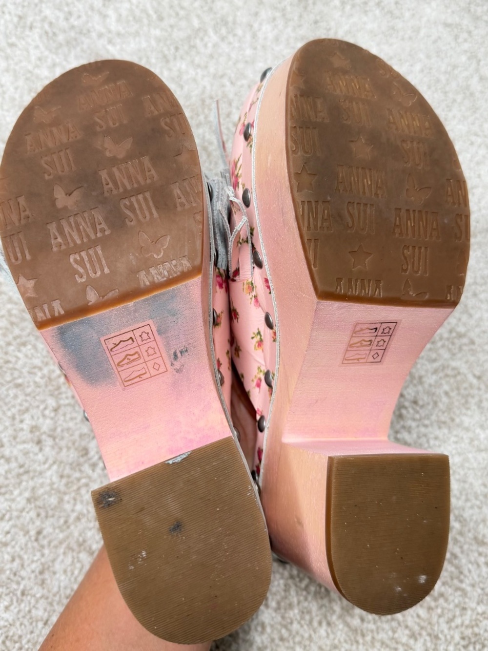 Anna Sui Ashley Anthropologie Platform Pink Floral Clogs 5 - Picture 5 of 7